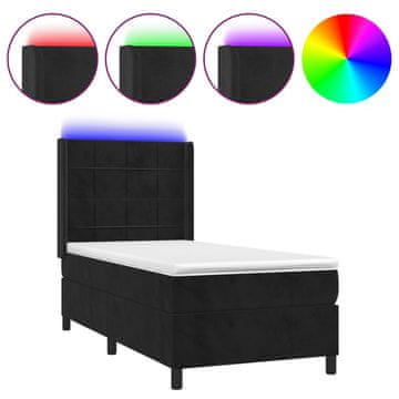 Vidaxl Box spring postelja z vzmetnico LED črna 90x200 cm žamet