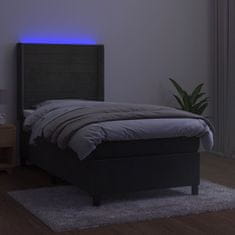 Vidaxl Box spring postelja z vzmetnico LED temno siva 80x200 cm žamet