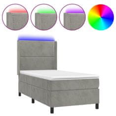 Vidaxl Box spring postelja z vzmetnico LED svetlo siva 90x190cm žamet