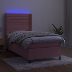Vidaxl Box spring postelja z vzmetnico LED roza 80x200 cm žamet