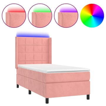Vidaxl Box spring postelja z vzmetnico LED roza 80x200 cm žamet