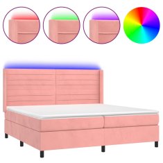 Vidaxl Box spring postelja z vzmetnico LED roza 200x200 cm žamet