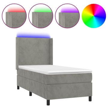 Vidaxl Box spring postelja z vzmetnico LED svetlo siva 90x190cm žamet