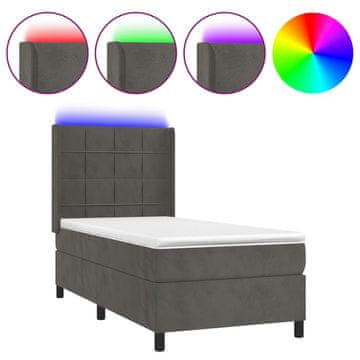 Vidaxl Box spring postelja z vzmetnico LED temno siva 100x200 cm žamet