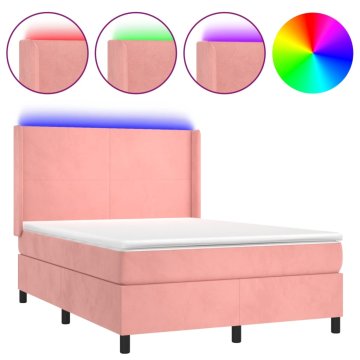 Vidaxl Box spring postelja z vzmetnico LED roza 80x200 cm žamet