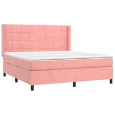 Vidaxl Box spring postelja z vzmetnico LED roza 160x200 cm žamet