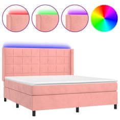 Vidaxl Box spring postelja z vzmetnico LED roza 160x200 cm žamet