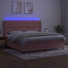 Vidaxl Box spring postelja z vzmetnico LED roza 200x200 cm žamet