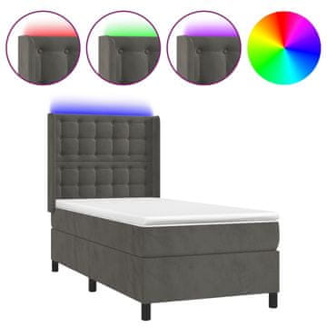 Vidaxl Box spring postelja z vzmetnico LED temno siva 90x200 cm žamet