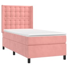 Vidaxl Box spring postelja z vzmetnico LED roza 100x200 cm žamet