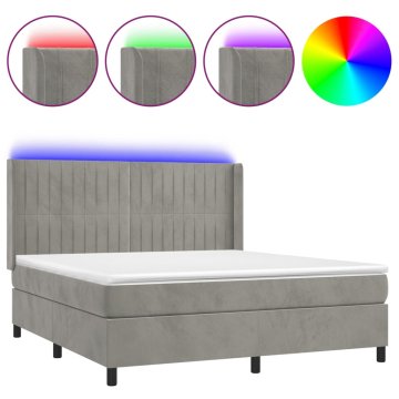 Vidaxl Box spring postelja z vzmetnico LED svetlo siva 180x200cm žamet