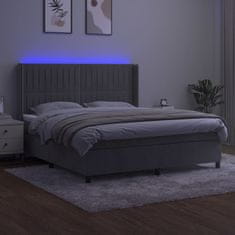 Vidaxl Box spring postelja z vzmetnico LED svetlo siva 180x200cm žamet