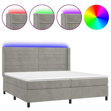 Vidaxl Box spring postelja z vzmetnico LED svetlo siva 200x200cm žamet