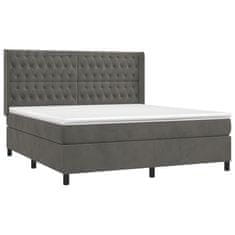 Vidaxl Box spring postelja z vzmetnico LED temno siva 160x200 cm žamet