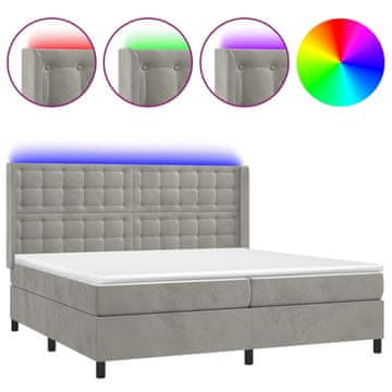 Vidaxl Box spring postelja z vzmetnico LED svetlo siva 200x200cm žamet