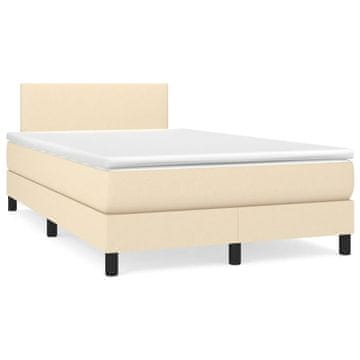Vidaxl Box spring postelja z vzmetnico krem 120x200 cm blago
