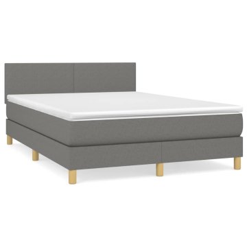 Vidaxl Box spring posteljni z vzmetnico temno siv 140x190 cm blago