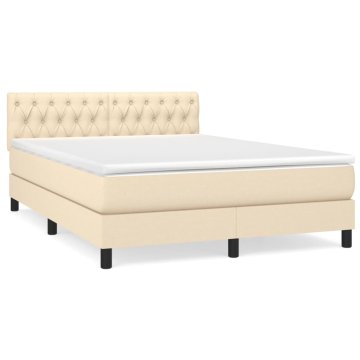 Vidaxl Box spring postelja z vzmetnico krem 140x190 cm blago