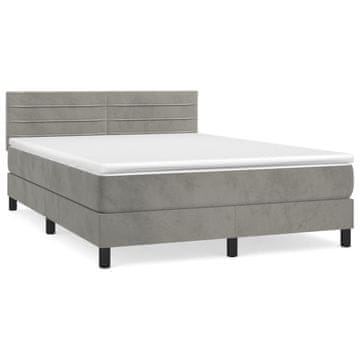 Vidaxl Box spring postelja z vzmetnico svetlo siva 140x200 cm žamet