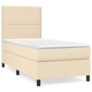 Vidaxl Box spring postelja z vzmetnico krem 90x200 cm blago