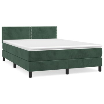 Vidaxl Box spring postelja z vzmetnico temno zelena 140x200 cm žamet