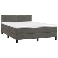 Vidaxl Box spring postelja z vzmetnico temno siva 140x200 cm žamet