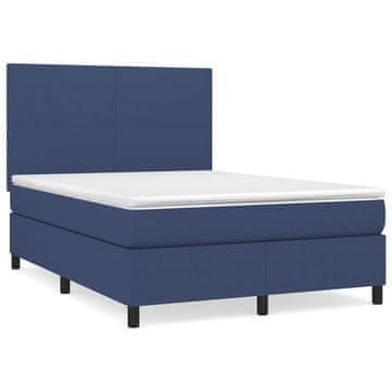 Vidaxl Box spring postelja z vzmetnico moder 140x190 cm blago