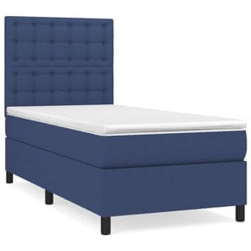 Vidaxl Box spring postelja z vzmetnico moder 90x200 cm blago