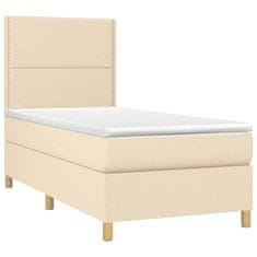 Vidaxl Box spring postelja z vzmetnico krem 100x200 cm blago