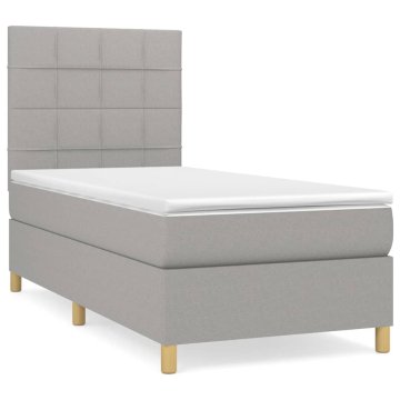 Vidaxl Box spring postelja z vzmetnico svetlo siva 90x190 cm blago