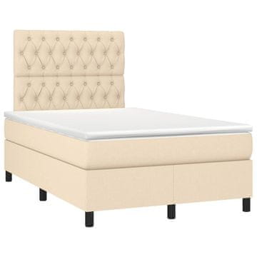 Vidaxl Box spring postelja z vzmetnico krem 120x190 cm blago