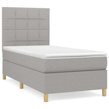 Vidaxl Box spring postelja z vzmetnico svetlo siv 100x200 cm blago