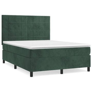 Vidaxl Box spring postelja z vzmetnico temno zelen 140x190 cm žamet