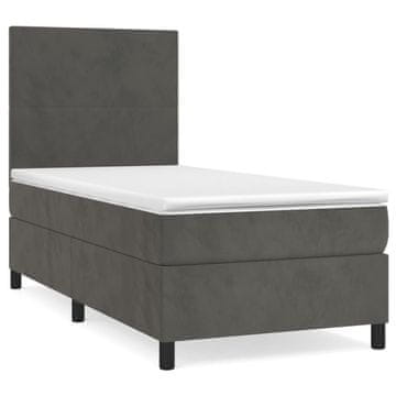 Vidaxl Box spring postelja z vzmetnico temno siva 90x200 cm žamet