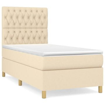 Vidaxl Box spring postelja z vzmetnico krem 90x200 cm blago