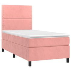 Vidaxl Box spring postelja z vzmetnico LED roza 90x200 cm žamet