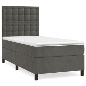 Vidaxl Box spring postelja z vzmetnico temno siva 90x200 cm žamet