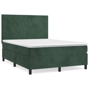 Vidaxl Box spring postelja z vzmetnico temno zelen 140x190 cm žamet