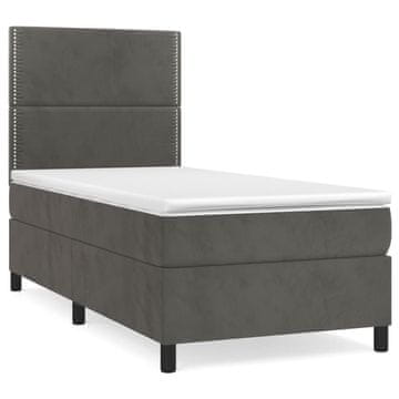 Vidaxl Box spring postelja z vzmetnico temno siva 90x200 cm žamet