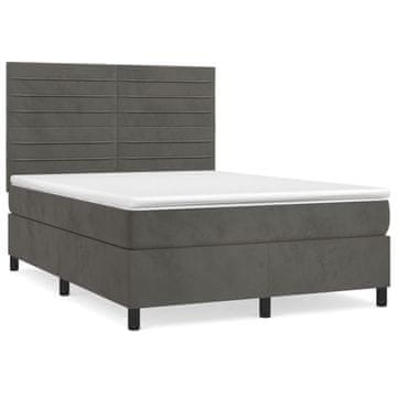 Vidaxl Box spring postelja z vzmetnico temno siva 140x200 cm žamet
