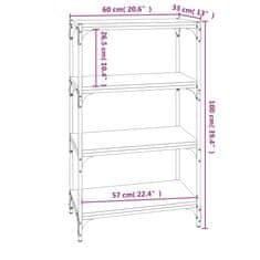 Greatstore Knjižna omara siva sonoma 60x33x100 cm inženirski les in jeklo