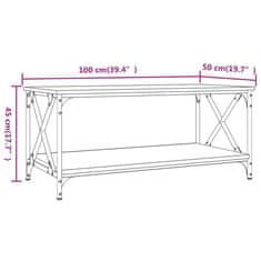 Vidaxl Klubska mizica rjav hrast 100x50x45 cm inženirski les in železo