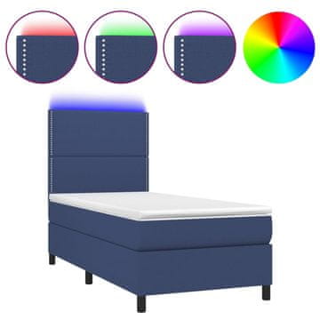 Vidaxl Box spring postelja z vzmetnico LED modra 90x190 cm blago