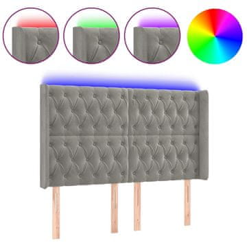Vidaxl LED posteljno vzglavje svetlo sivo 147x16x118/128 cm žamet