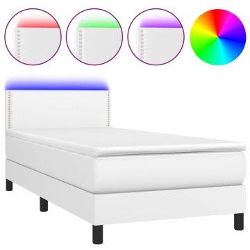 Vidaxl Box spring postelja z vzmetnico LED bel 100x200 cm umetno usnje