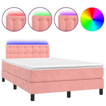 Vidaxl Box spring postelja z vzmetnico LED roza 120x200 cm žamet