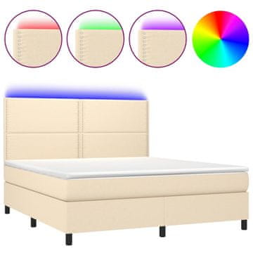 Vidaxl Box spring postelja z vzmetnico LED krem 180x200 cm blago