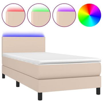 Vidaxl Box spring postelja z vzmetnico LED kapučino 100x200cm