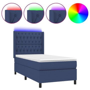 Vidaxl Box spring postelja z vzmetnico LED modra 80x200 cm blago