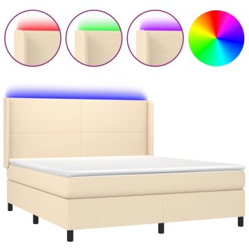 Vidaxl Box spring postelja z vzmetnico LED krem 160x200 cm blago